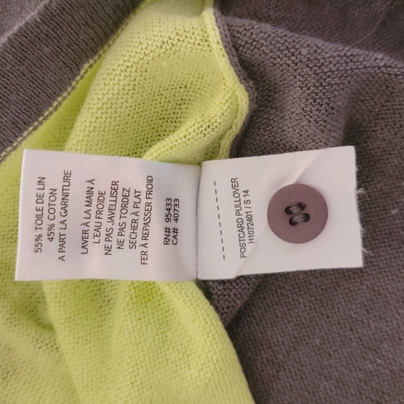 Horny Toad Pullover Sweater Medium in  gray and chatreuse, a linen/cotton blend - Picture 6 of 8